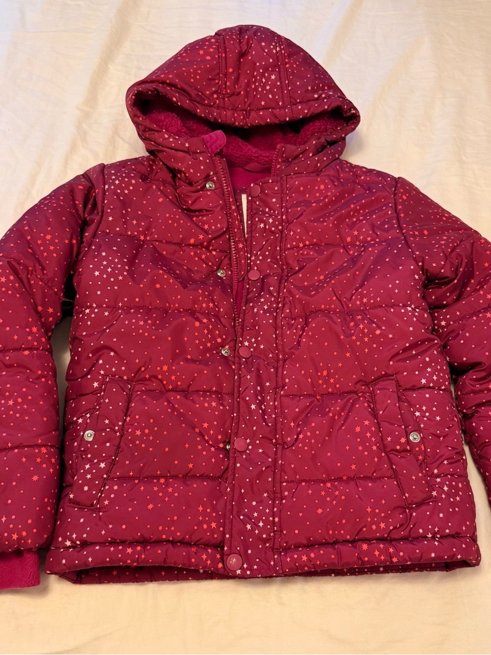 Cat & Jack Magenta Red Star-Print Hooded Puffer
